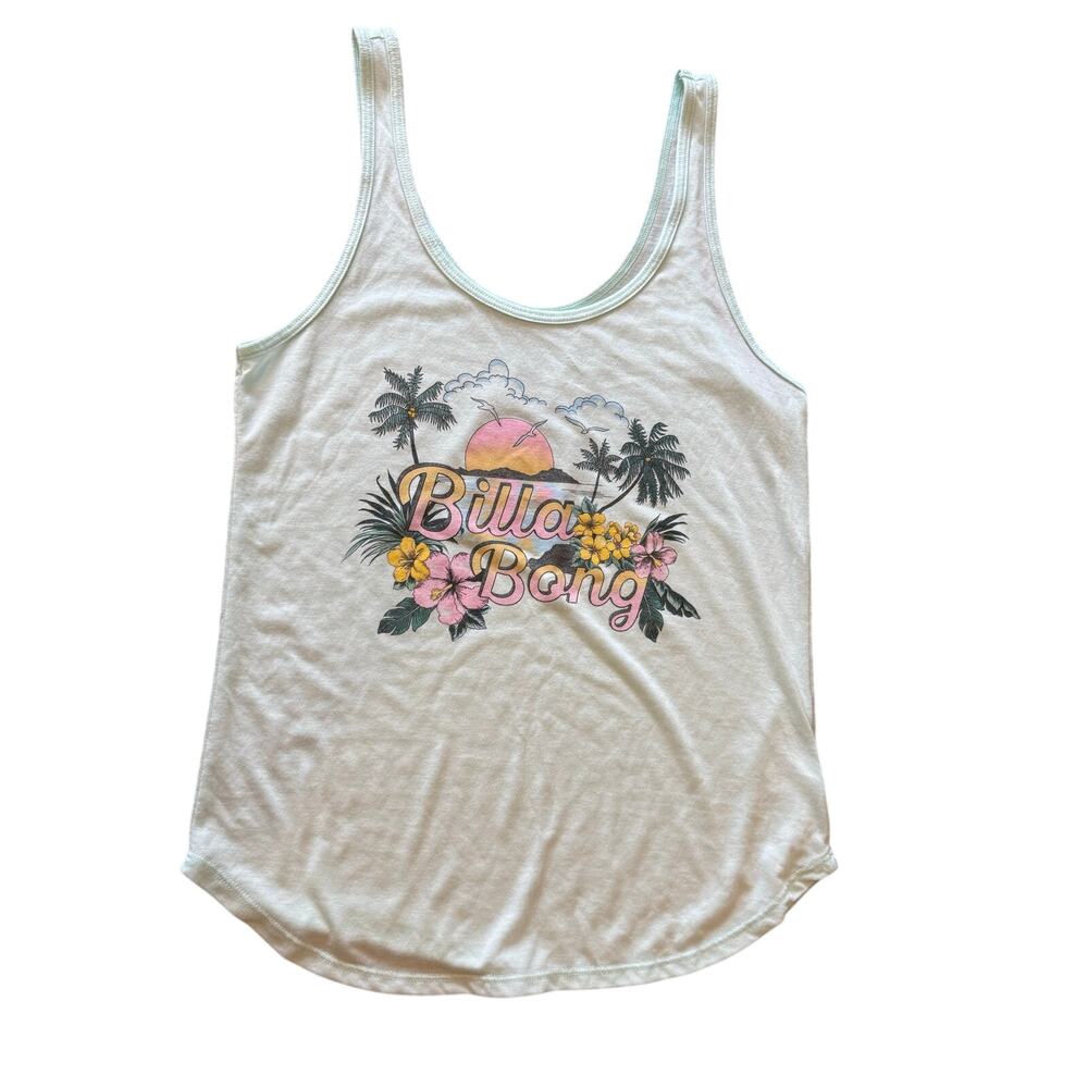 BILLABONG Floral Logo Tank Top Tee T-Shirt Women size M Surfer Beach
